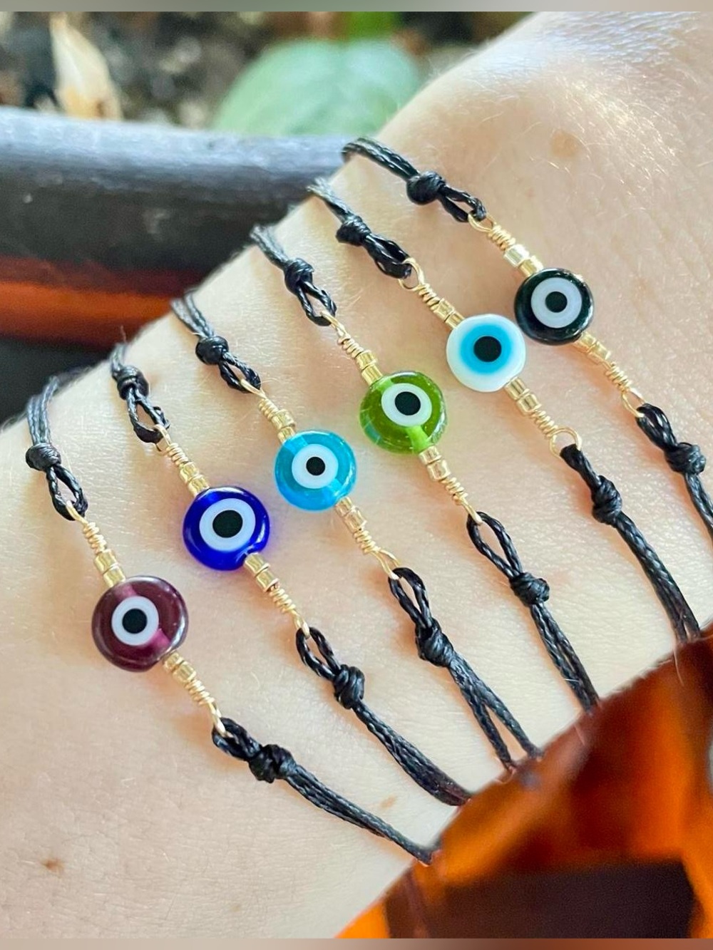 Adjustable handmade dainty evil eye bracelet